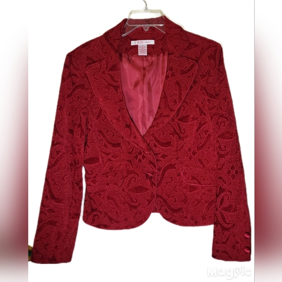 9 & Company Jackets & Blazers - Nine & Company by Nine West Womens Lined Blazer Jacket Size 12 Red Jacquard